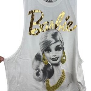 Barbie tank cutoff gold white sz large chain fashion y2k vintage pop‎ retro
